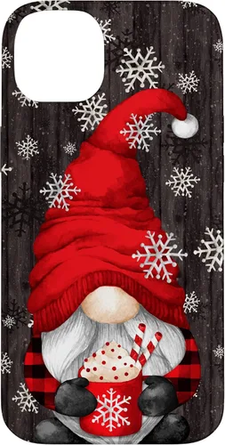 Vista 15 de iPhone 14 Pro Gnomo de Navidad rojo para mujeres con taza de cacao caliente lindo estuche de Navidad