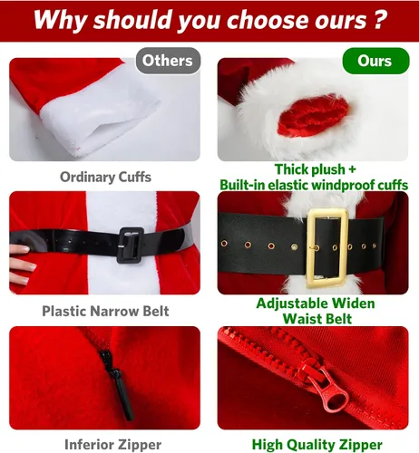 Vista 5 de XinChangShangMao Disfraz de Papá Noel para hombres, traje de Papá Noel para adultos, disfraz profesional de Papá Noel de Navidad