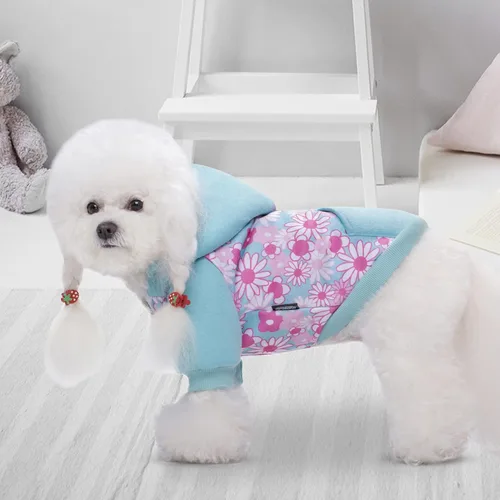 Vista 7 de Sudaderas azules con capucha para perros pequeños y medianos, sudadera con capucha de Navidad con bolsillo, sudadera con capucha para mascotas