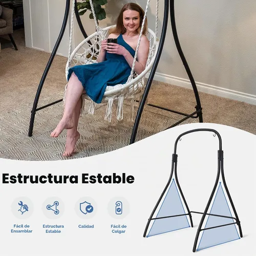 Vista 2 de SUNCREAT Silla Hamaca Colgante de Interior con Soporte, Silla Colgante de Exterior con Soporte, Capacidad de 400 libras, Beige Silla Beige