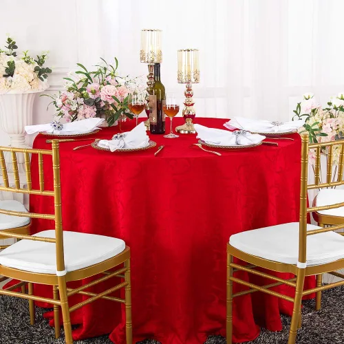 Vista 14 de Manteles redondos de poliéster de damasco de Versalles Chopin Chopin de 90 pulgadas para restaurante, cocina, comedor, boda, fiesta, banquete, Rojo