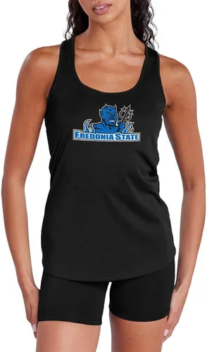 Vista 241 de Camiseta deportiva sin mangas oficial de NCAA Collegiate para mujer, con espalda cruzada, colección con logotipo primario