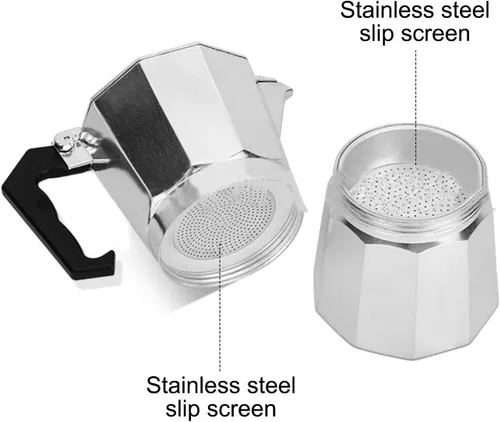 Vista 4 de Cafetera italiana, olla de aleación de aluminio con colador de metal para cocina (2 tazas de 3.4 fl oz)