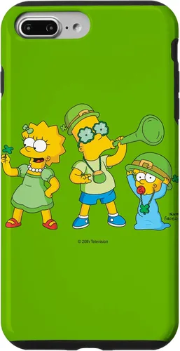 Vista 9 de Funda verde para iPhone 15 The Simpsons Lisa Bart Maggie Día de San Patricio