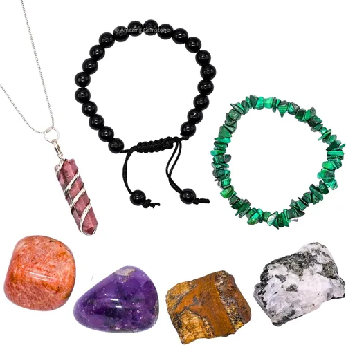 Vista 22 de Amazing Gemstone Aquarius Gifts - Kit de cristal del zodiaco para mujeres y hombres, juego de piedras curativas de lepidolita, pulseras de granate