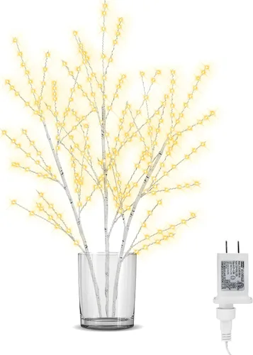 Vista 9 de Árbol de luz de abedul de 33 pulgadas con 180 luces LED, árbol iluminado parpadeante con temporizador, ramas ajustables de abedul para decoración