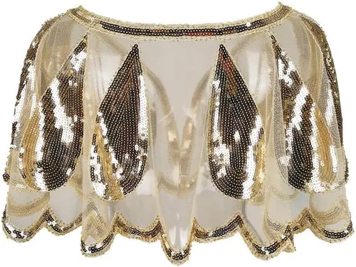 Vista 2 de Whitewed 20's Flapper Chal Encubrimiento Cape Cobertura Capelet Sobre Vestido Sin Mangas