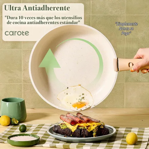 Vista 3 de CAROTE - Juego de ollas y sartenes antiadherentes, mango desmontable, 19 Verde salvia