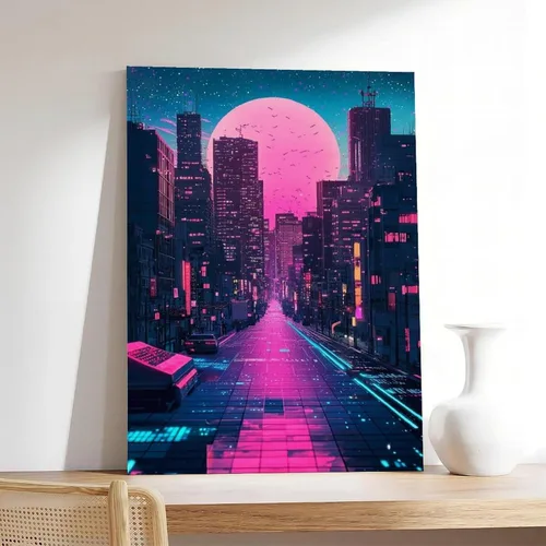 Vista 7 de Póster estético de onda de vapor de neón, arte de pared futurista retro de los años 80 para dormitorio, pintura decorativa, lienzo, arte de pared