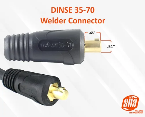 Vista 2 de SÜA - Conjunto de cables de soldadura de 200 amperios - Conector Dinse 35-70 - Cable de cobre 100% AWG # 2 (15 pies cada plomo)