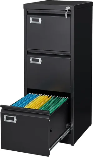 Vista 21 de MIIIKO - Archivador de metal con 3 cajones con ruedas, archivador móvil para debajo del escritorio de oficina en el hogar, archivadores totalmente