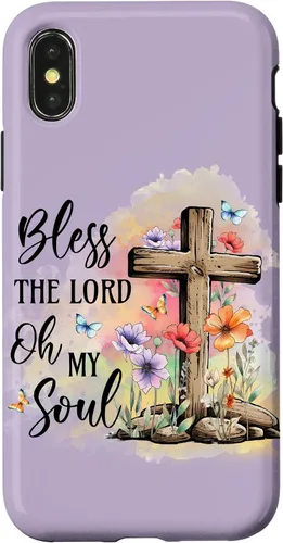 Vista 5 de Funda para iPhone 12 mini Bless The Lord Jesucristo Cross Purple Flower Butterfly Case