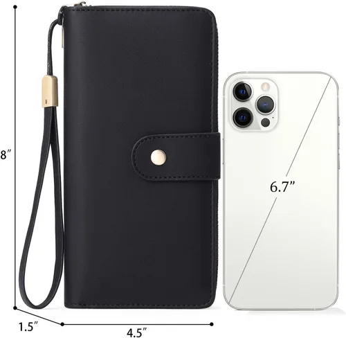 Vista 4 de GAEKEAO Cartera de mano para mujer, con bloqueo RFID, de piel, de gran capacidad, con correa de mano