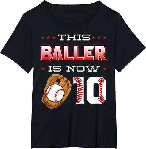 Vista 37 de This Baller Is Now 10 - Camiseta de béisbol para fiesta temática de cumpleaños número 10, Negro