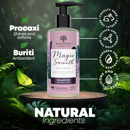 Vista 3 de Champú suave y natural para hombres y mujeres, antiencrespamiento, suavizante, Buriti y Praxaxi, 6.8 onzas