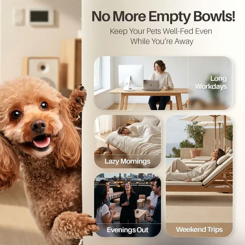 Vista 8 de Bol para mascotas con sistema dispensador automático y almacenamiento de alimento seco, de Flexzion Self-Replenishing Dry Food Station with