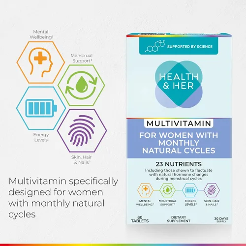 Vista 5 de Health & Her Multivitamínico para mujeres con ciclos naturales mensuales - Suplementos para mujeres - Apoyo nutricional y bienestar para el ciclo