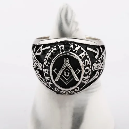 Vista 3 de YLWJSP Anillos de motociclista masónico con diseño masónico de maestro masón, joyería estilo sello masónico, joyería con sello masónico