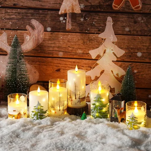 Vista 4 de Velas sin llama de Navidad con control remoto - Velas LED blancas y luces de cadena, juego de 3 con pilas (D3 x A4/5"/6") para decoración
