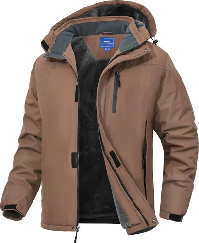 Vista 20 de Chaqueta de esquí para hombre, impermeable, con forro de vellón, abrigo de nieve cálido, cortavientos, con capucha, para el invierno