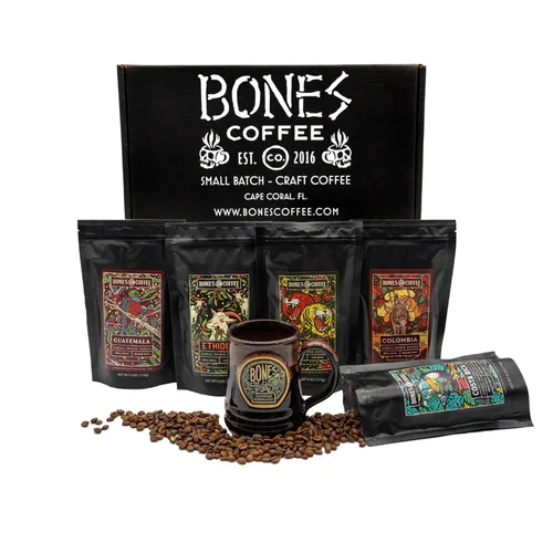 Vista 14 de Bones Coffee Company The Nightmare Before Christmas Caja de Coleccionista 5 Cafés de Sabores Granos de Arábica Bajo en Ácido Tostado Medio Café