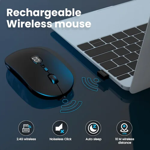 Vista 2 de MAGIC-REFINER X1 - Mouse inalámbrico para computadora portátil con nivel de batería visible, mouse USB ultra delgado portátil de 2.4G, clic