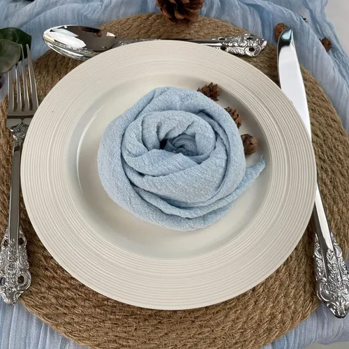 Vista 6 de Servilletas de tela de gasa de estopilla, paquete de 6 servilletas de 16 x 16 pulgadas, 100% algodón suave natural, para bodas, fiestas, familia