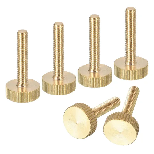 Vista 29 de uxcell Tornillos moleteados M3x4mm, 4 piezas de cabeza moleteada plana totalmente roscados, tornillos de latón para pulgar, pernos de agarre Fully