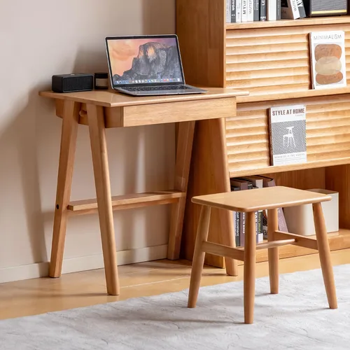 Vista 4 de Escritorio 100% de madera de goma maciza, escritorio de oficina en casa, escritorio moderno de mediados de siglo, escritorio para computadora