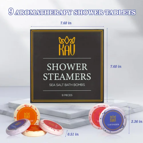 Vista 2 de KAV Vaporizadores de ducha de aromaterapia para mujeres y hombres – Juego de 9 bombas de ducha – Set de regalo de relleno de calcetines – Relajación