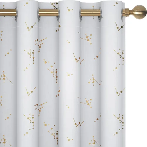 Vista 50 de Deconovo - Cortinas opacas con diseño dorado estampado y ojales, negro, de 42 pulgadas de ancho x 45 pulgadas de largo