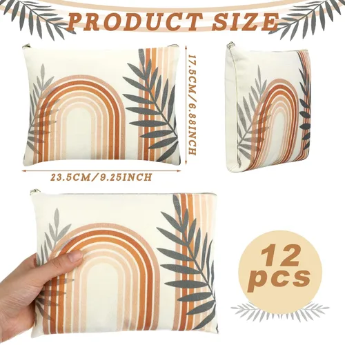 Vista 2 de Kajaia 12 bolsas de maquillaje boho regalo a granel lona cremallera bolsa