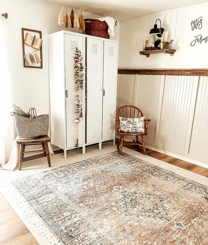 Vista 5 de Hauteloom Wentworth - Alfombra lavable a máquina para sala de estar, dormitorio, borde de medallón, diseño floral desteñido, oriental tradicional