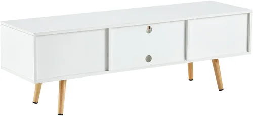 Vista 7 de Mesa auxiliar bohemia, mueble de TV moderno de 55 pulgadas, mesa de centro rectangular de madera con puerta corredera para almacenamiento, mesas