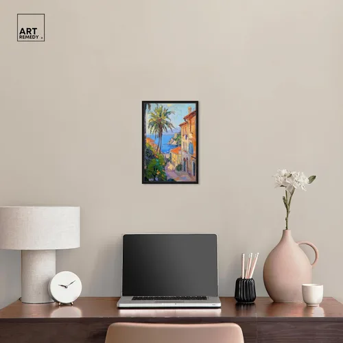 Vista 3 de Art Remedy Serene Waterside Canvas Monet Coastal, marco negro, 10 x 15 pulgadas