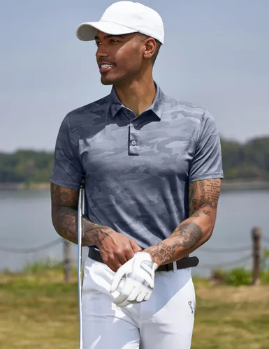 Vista 97 de TAPULCO Camisetas tipo polo de secado rápido para hombre, diseño de camuflaje, atléticas, ligeras, transpirables, casuales, para golf