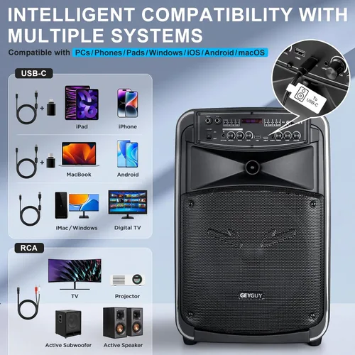 Vista 5 de GTSK12-2 - Sistema de altavoces PA Bluetooth portátil, altavoz de karaoke inalámbrico con subwoofer de 12 pulgadas, USB/SD/MP3/FM/TWS - micrófonos