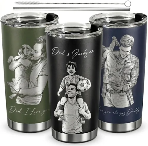 Vista 29 de Vaso personalizado con texto fotográfico, vaso de acero inoxidable con pajilla, taza de café personalizada con foto de viaje, regalo