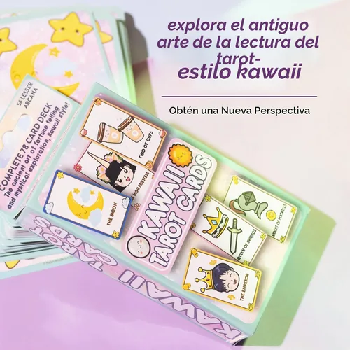 Vista 2 de Lindas cartas de tarot Kawaii para principiantes - Baraja mágica de anime Oracle para adolescentes