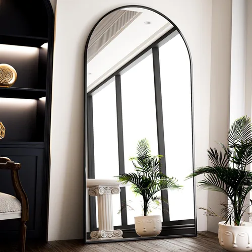 Vista 13 de VooBang - Espejo de cuerpo entero con arco, de 24 x 65 pulgadas, color negro Shatterproof Tempered Glass, Modern Minimalist Chic Room Decor