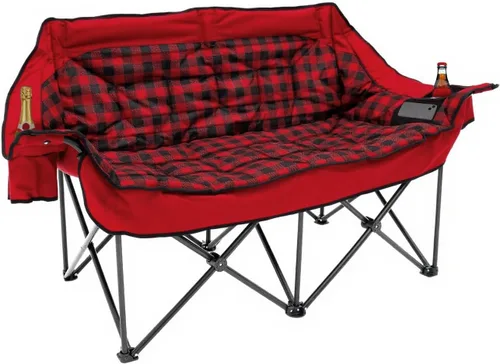 Vista 10 de QUYUAN Silla de campamento de doble plaza, silla acolchada para 2 personas, sillas de campamento plegables de gran tamaño, sofá de campamento