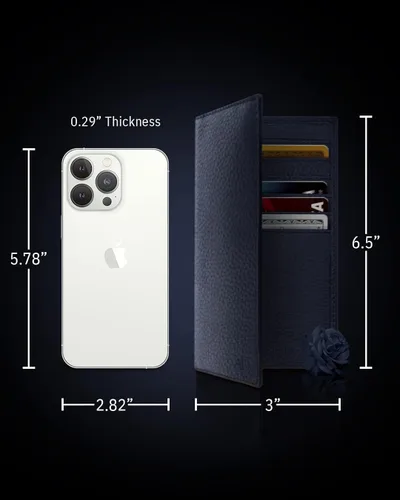 Vista 5 de Funda de cuero genuino para hombres y mujeres Funda para libro de cheques para duplicar cheques, billetera RFID