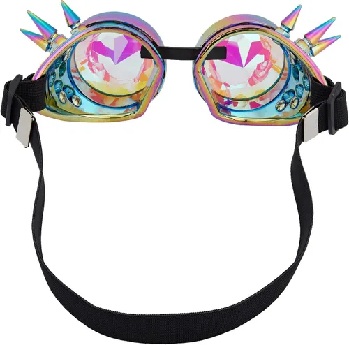 Vista 103 de Gafas caleidoscopio para raves trippy psicodélico steampunk con lentes de cristal de difracción de prisma arcoíris