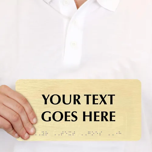 Vista 3 de SmartSign Letrero de Braille personalizado horizontal, 4 x 8 pulgadas, compatible con ADA, opciones de oro cepillado/plata, letrero de plástico