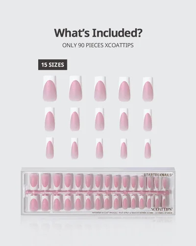 Vista 5 de BTArtboxnails XCOATTIPS uñas postizas con punta francesa - Uñas postizas largas cuadradas con base de purpurina rosa, 90 piezas de puntas de uñas