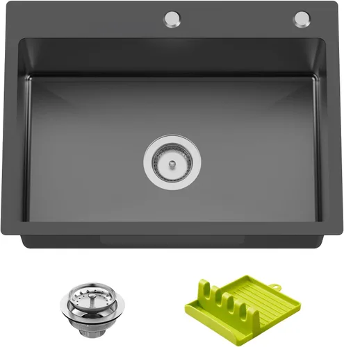 Vista 9 de Fregadero Negro de Cocina y Bar, Fregadero de Cocina de Acero Inoxidable de 15 x 17 Pulgadas para Empotrar, Fregadero de Bar Moderno de Un Solo