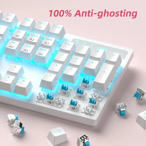 Vista 4 de MageGee Teclado Mecánico para Juegos, Teclado USB con Cable con Retroiluminación Ajustable, Nuevos Teclados Mecánicos Storm 100% Anti-ghosting
