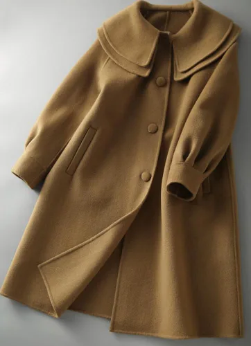 Vista 5 de chouyatou Abrigo de lana con cuello Peter Pan para mujer, abrigo de invierno de un solo pecho para invierno