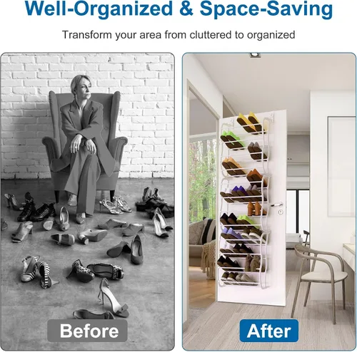 Vista 6 de TeqHome 36 pares de organizadores de zapatos sobre la puerta, estante colgante de metal de 12 niveles con diseño antideslizante para almacenamiento