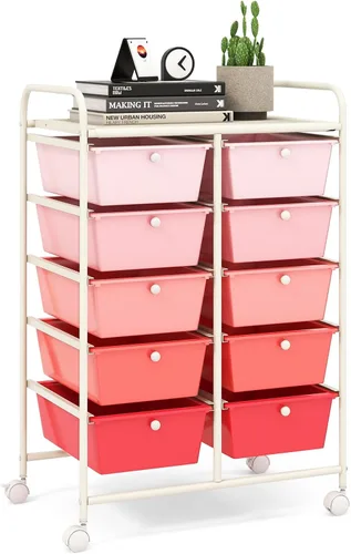 Vista 55 de LDAILY Carrito de almacenamiento con ruedas de 9 cajones, carrito rodante con cajones para aula, organizador de manualidades con ruedas con marco